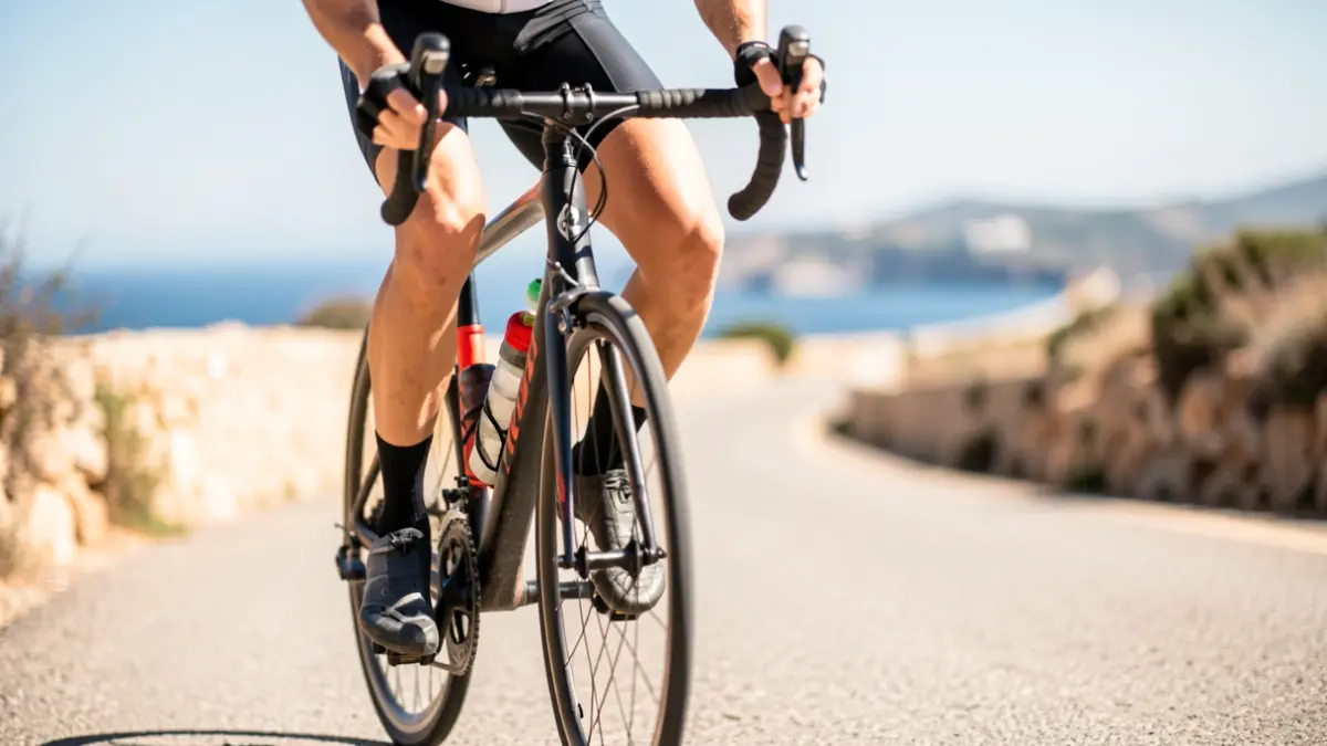 Ciclista pedalejant per la carretera de Cadaqués.