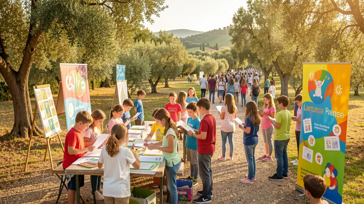 Nens participant en tallers de llengües al parc Schierbeck de Puigcerdà.