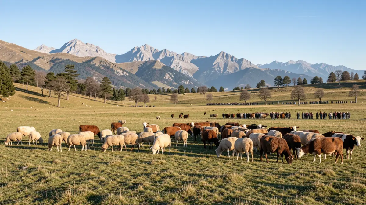 Imatge genèrica de bestiar pasturant en una muntanya oberta dels Pirineus.
