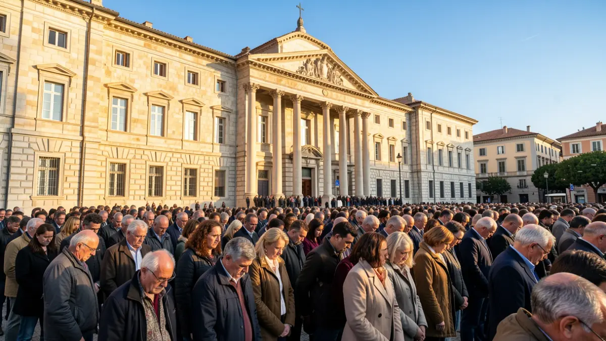 Generic image of a minute of silence in front of a municipal building.