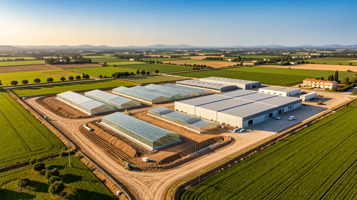 Aerial view of a new agro-industrial sector under construction in Mont-roig del Camp.