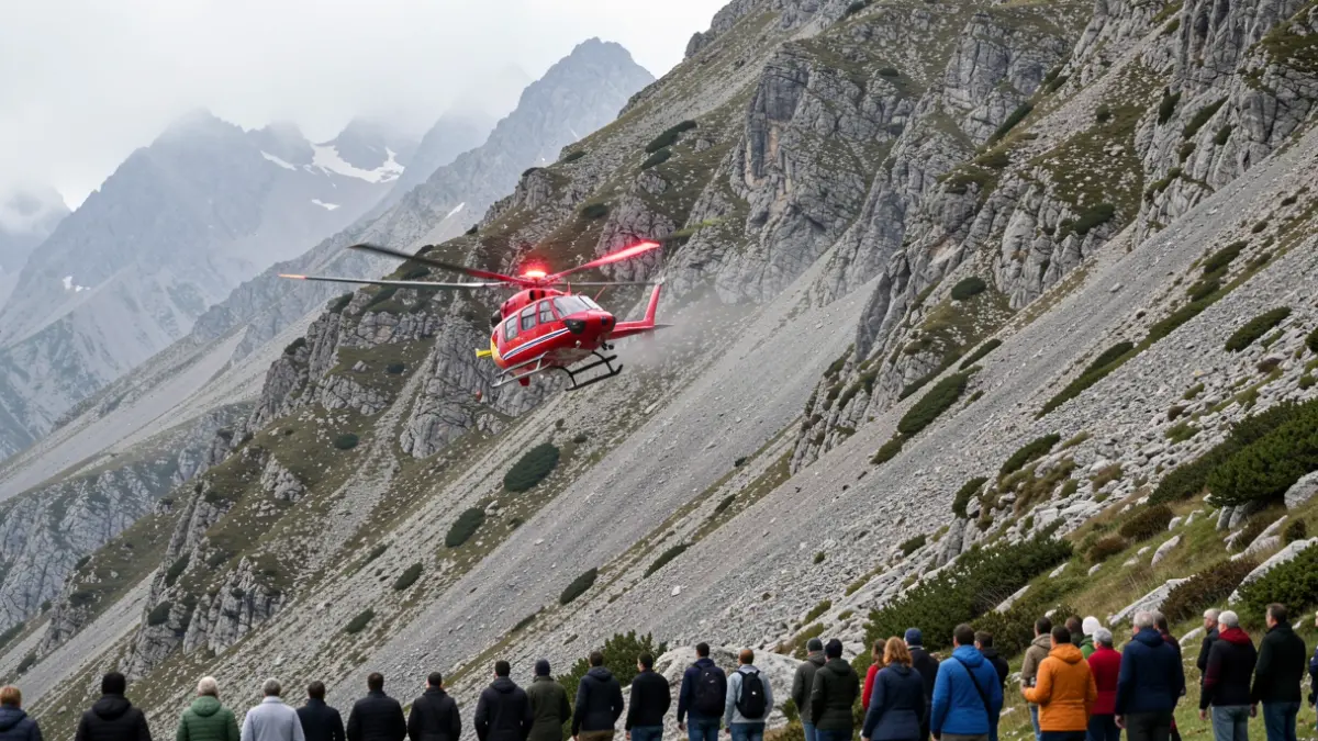 Imatge genèrica d'un helicòpter de rescat sobre una muntanya escarpada.