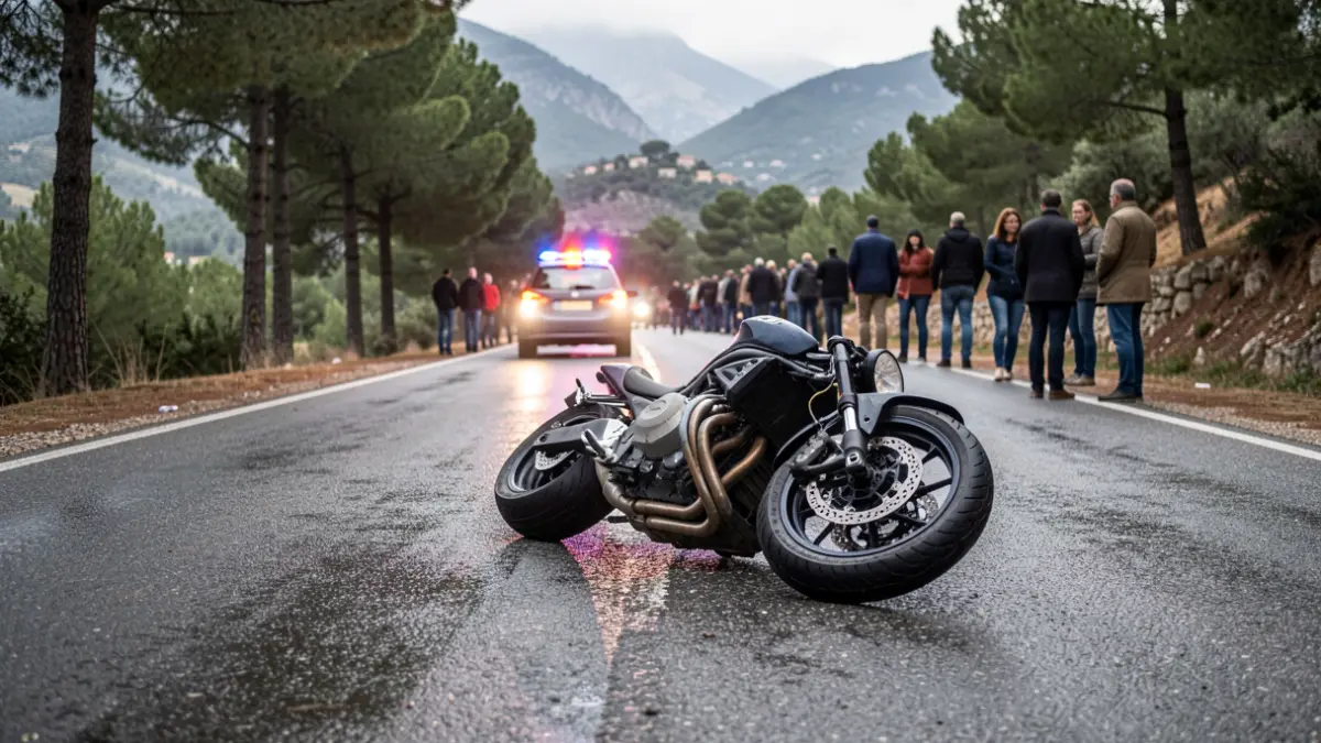 Imagen genérica de un accidente de moto con luces de emergencia.