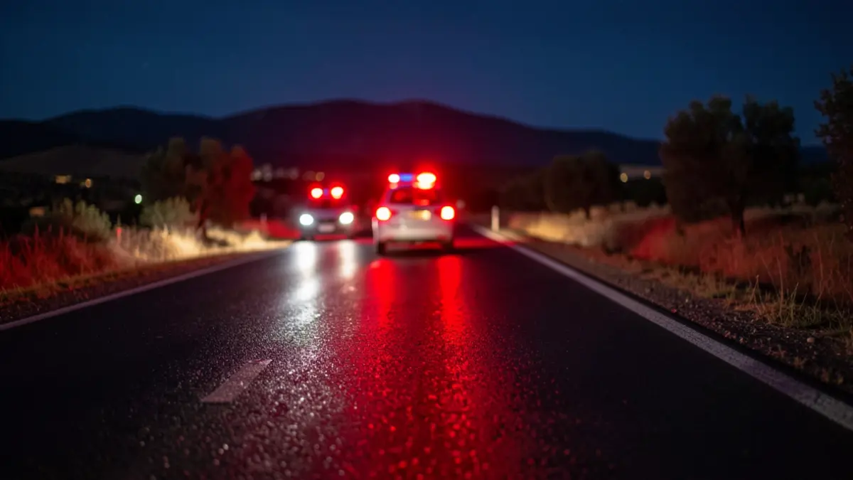 Imatge genèrica d'una carretera mullada de nit amb llums d'emergència.