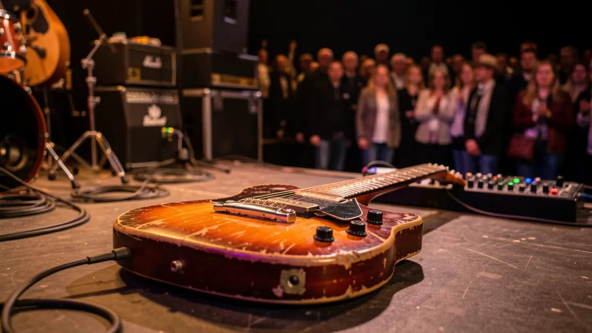 Generic image of an electric guitar on a stage.