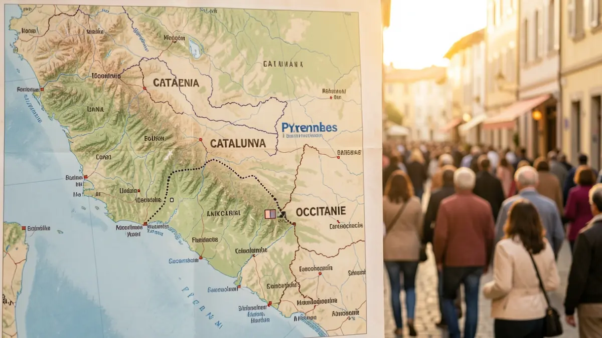 Mapa de la regió transfronterera dels Pirineus entre Catalunya i França.