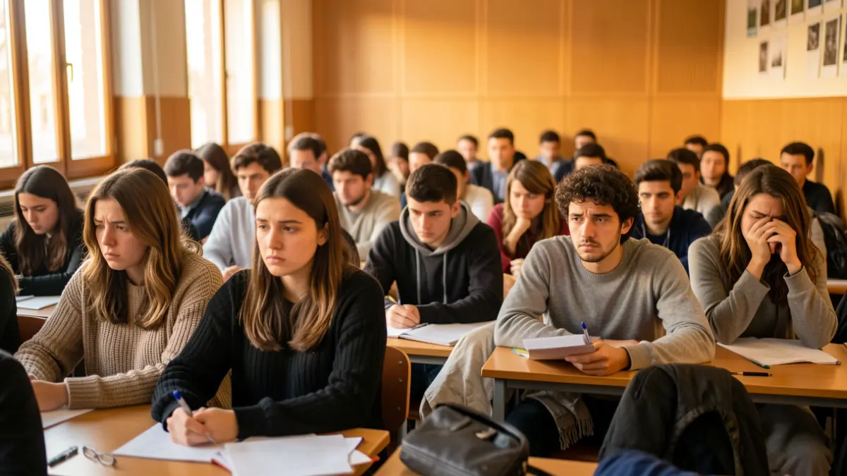 Students university classrooms Tortosa exam