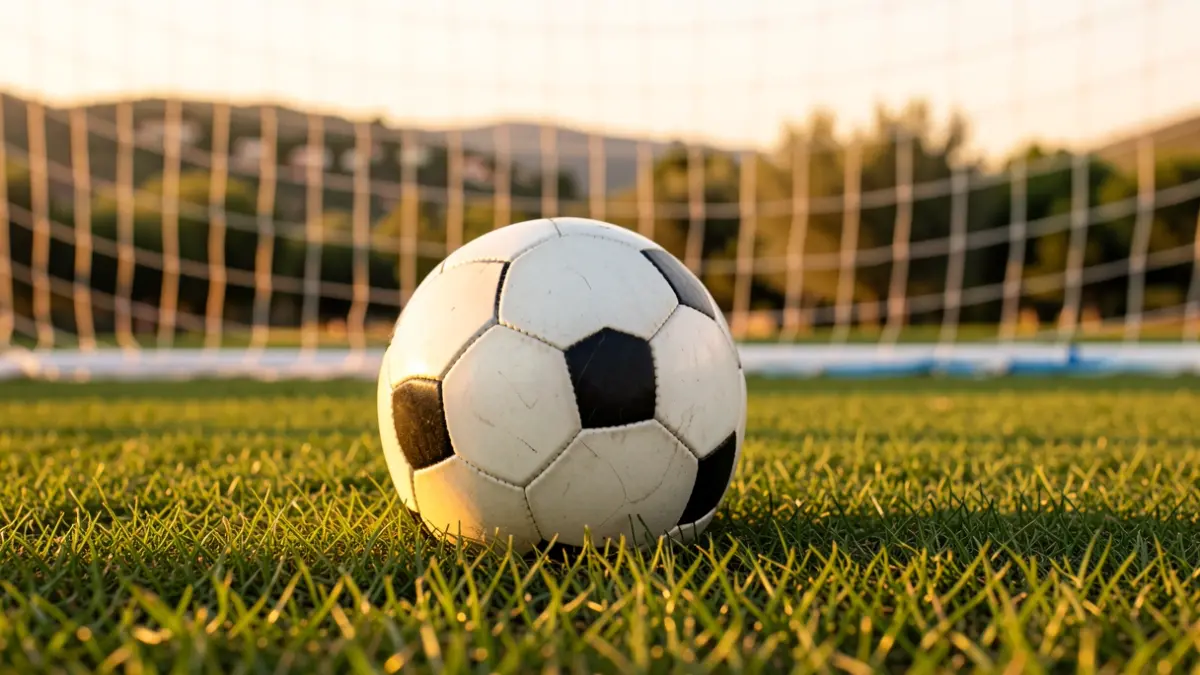 Imatge genèrica d'una pilota de futbol sobre gespa amb la porteria desenfocada.