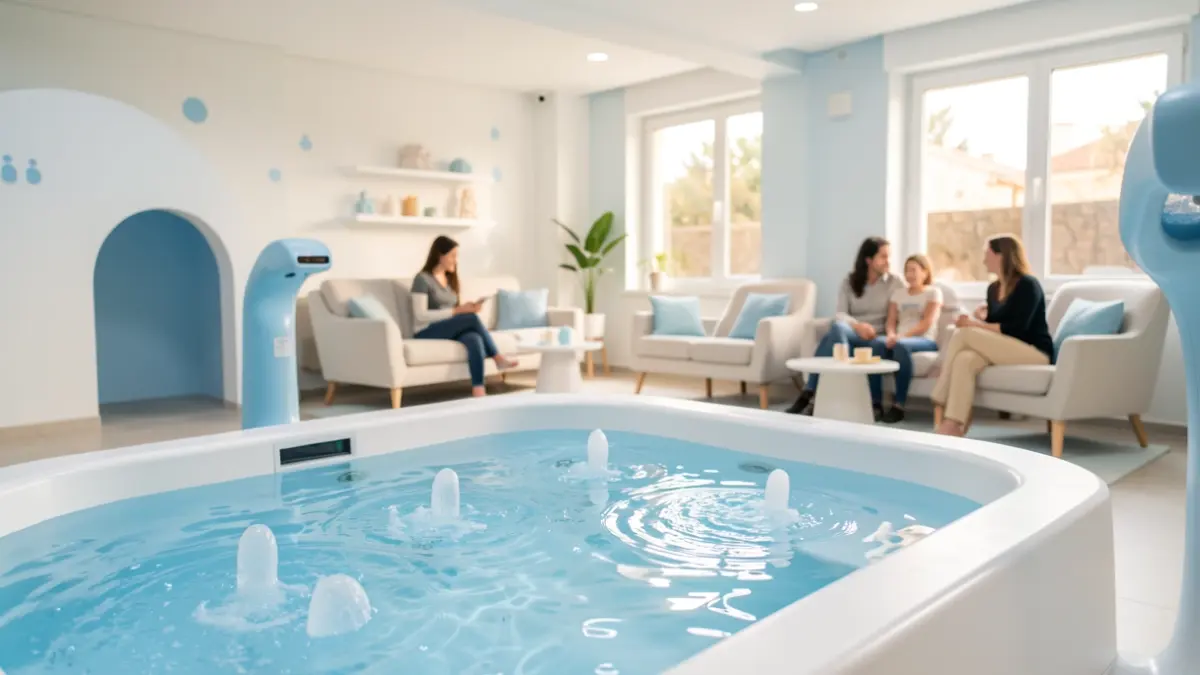 Interior de un centro de estimulación acuática para bebés en Cataluña.