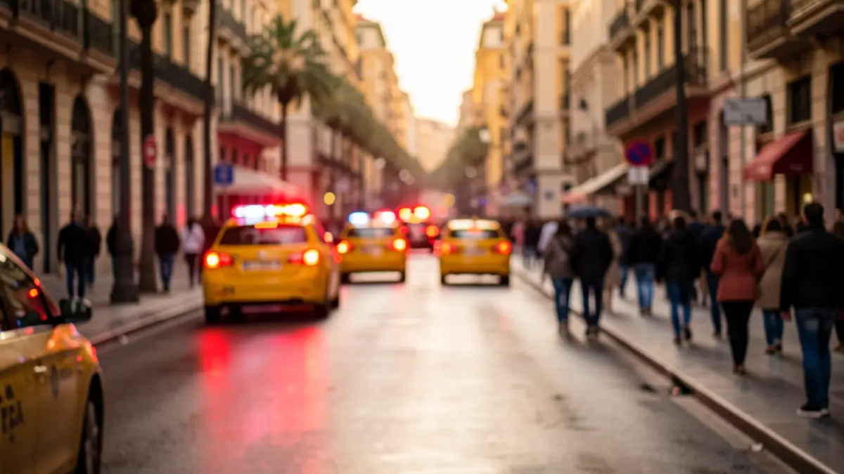 Imagen genérica de tráfico en Barcelona con luces de emergencia.