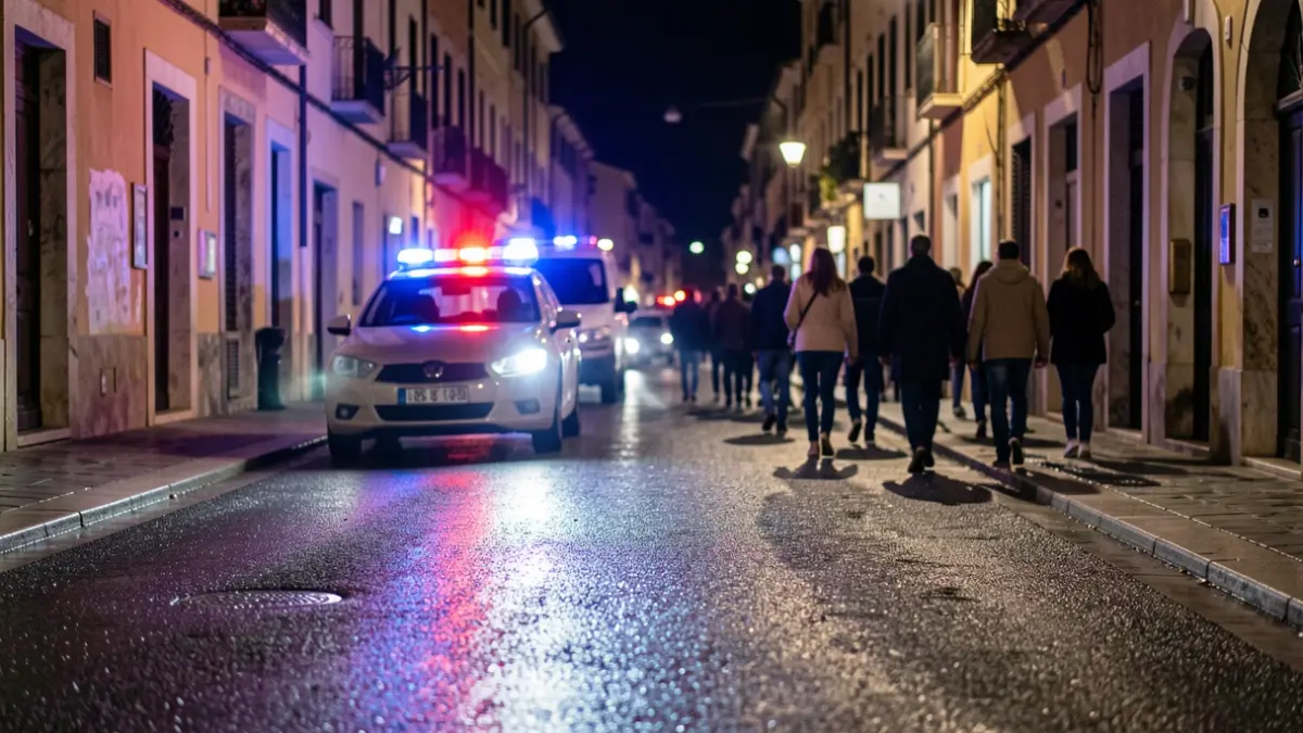 Generic image of police emergency lights reflecting on wet asphalt at night.
