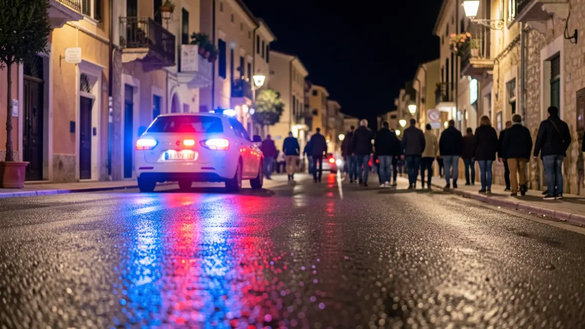 Generic image of police emergency lights reflecting on wet asphalt at night.