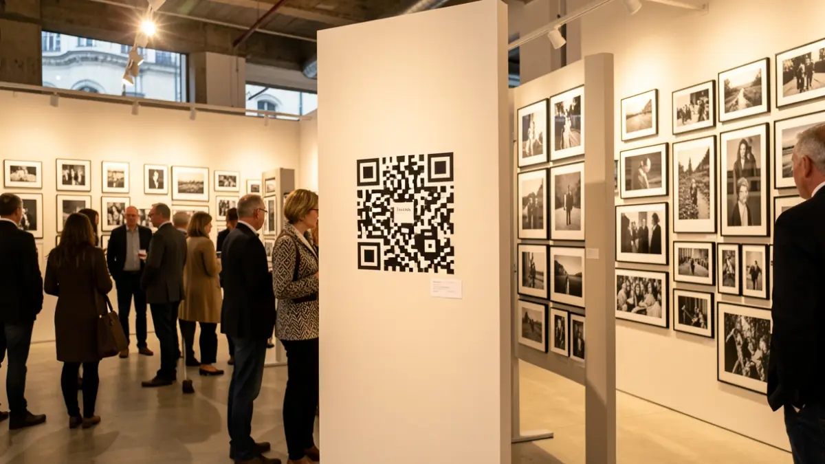 Imatge genèrica d'una exposició fotogràfica amb codis QR.