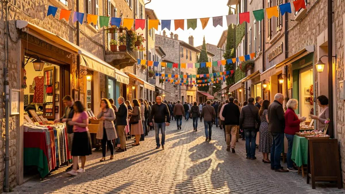 Generic image of a popular festival with open shops.