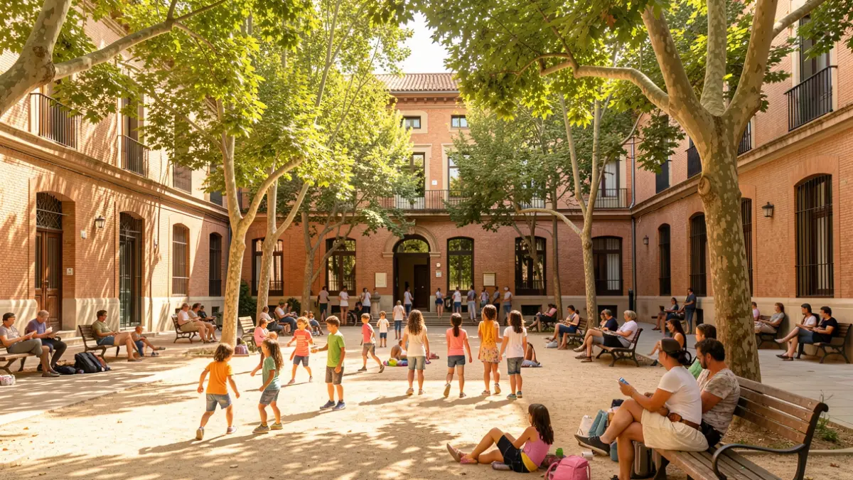 Imatge genèrica d'un pati escolar obert a Barcelona durant l'estiu.