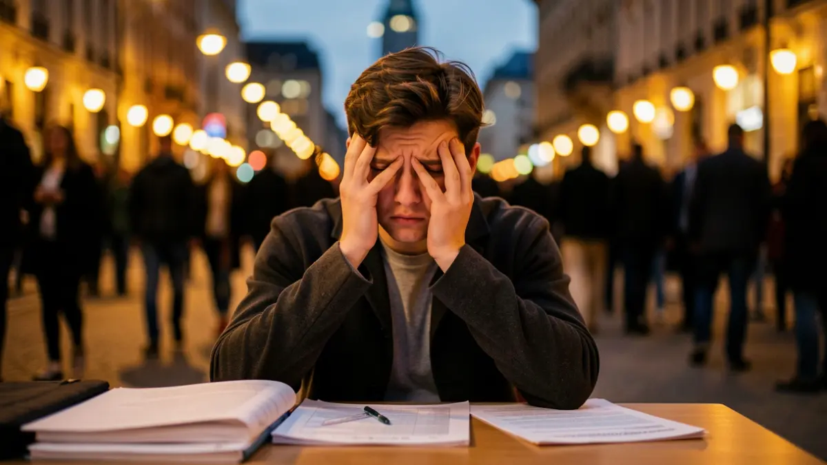 Imagen genérica de un estudiante nervioso haciendo un examen.