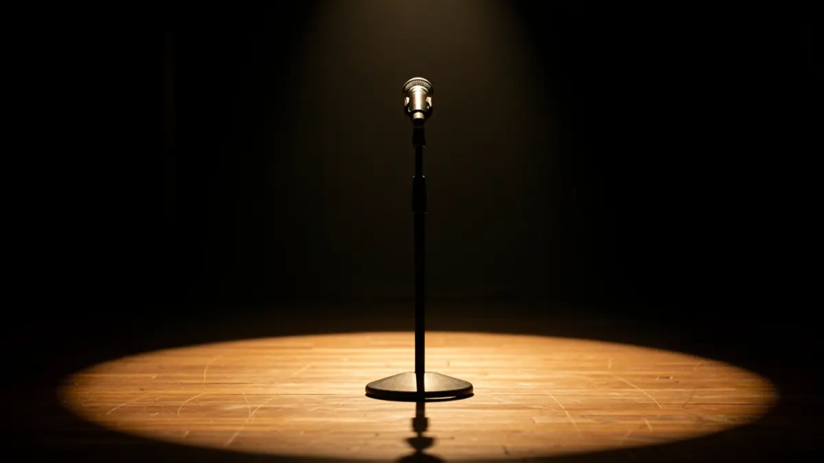 Generic image of a stage with a microphone.