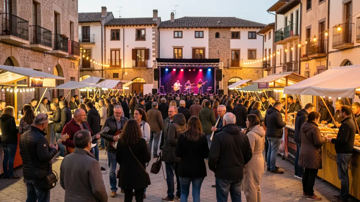 Imatge genèrica d'una festa popular a una plaça de Catalunya amb gent, música i parades.