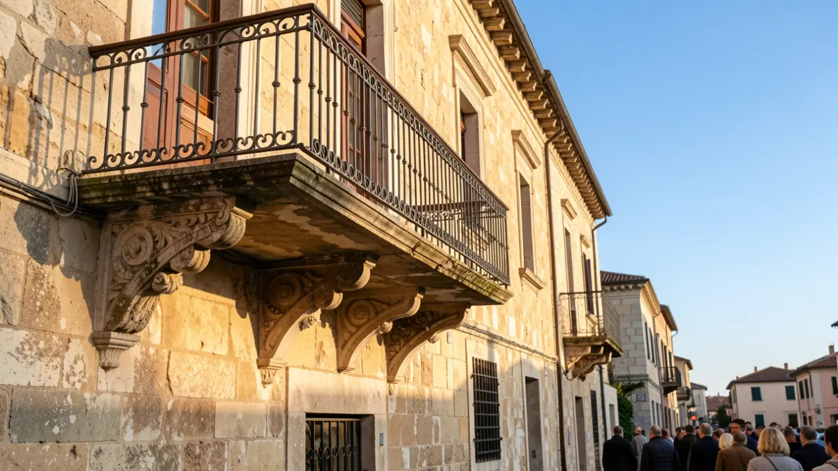 Generic image of a historic building with a balcony and iron railings in the afternoon sun.