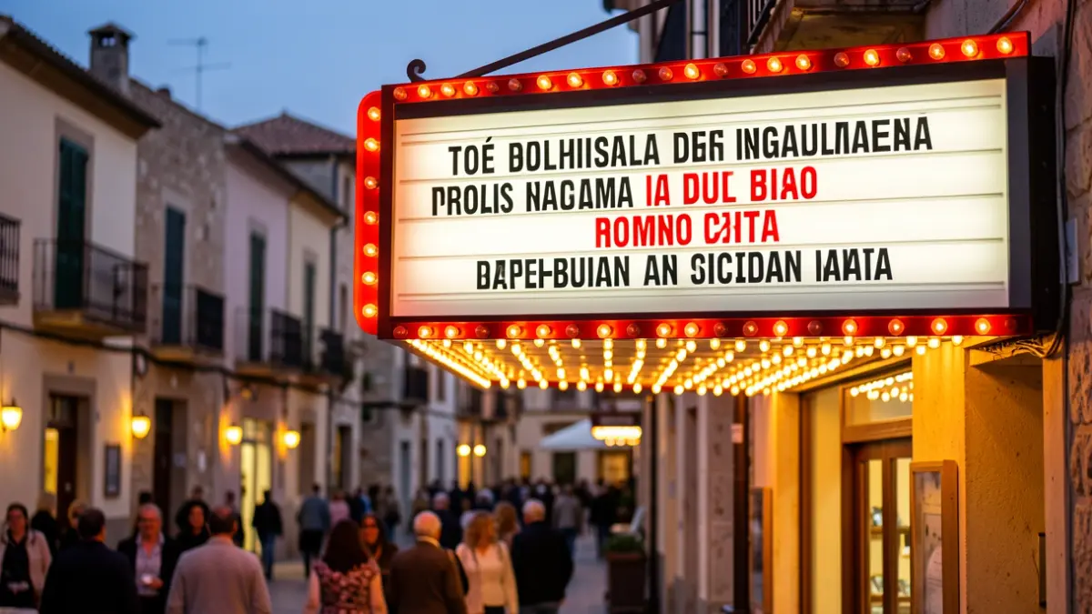 Generic image of an illuminated cinema marquee at dusk in front of a town square.