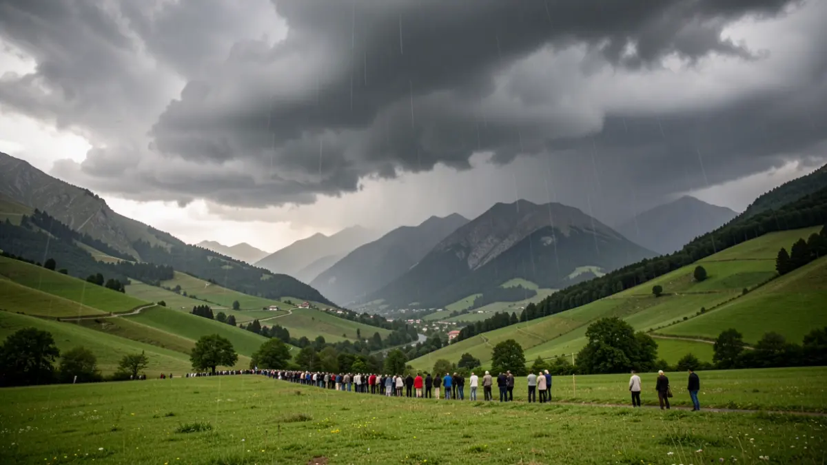Imatge genèrica de núvols de tempesta sobre una vall verda a Catalunya.