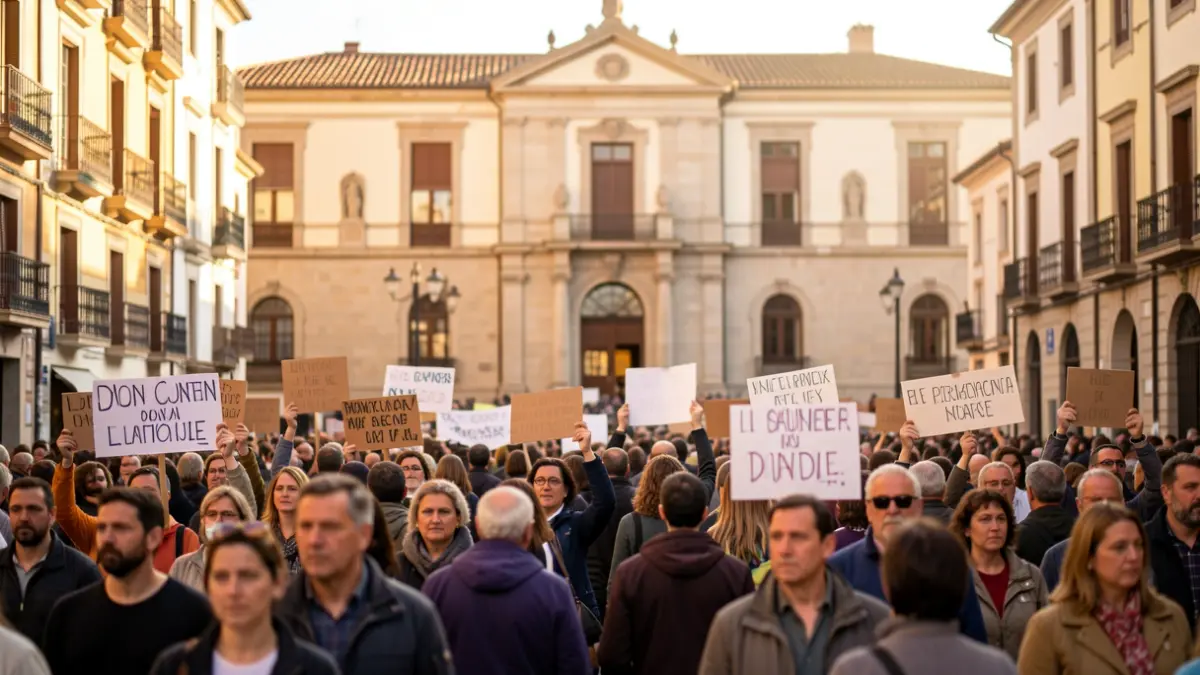 Imatge genèrica de manifestants davant d'un edifici oficial a Catalunya.