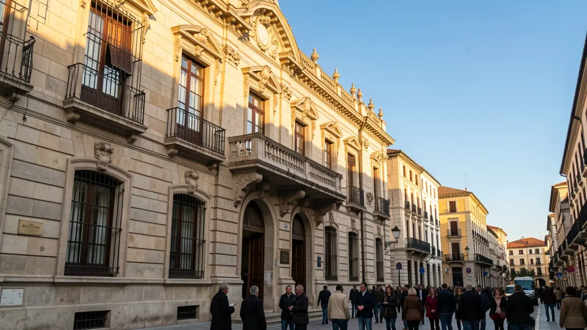 Imatge genèrica d'un edifici històric amb balcó i cel blau.