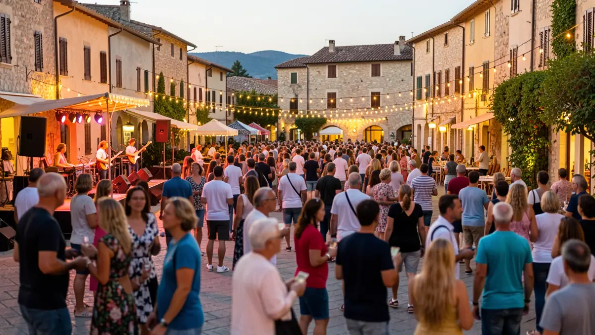 Generic image of a cultural festival in a Mediterranean town square.