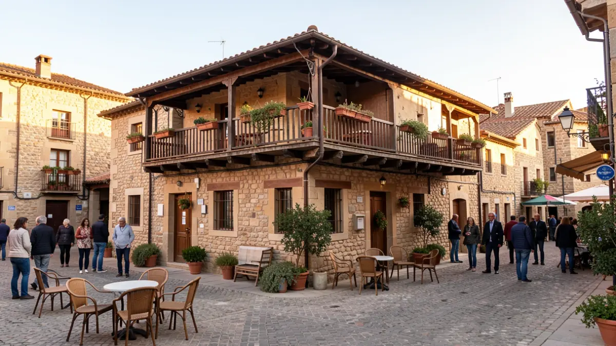 Imatge genèrica d'un edifici amb terrassa en una plaça d'un poble català.