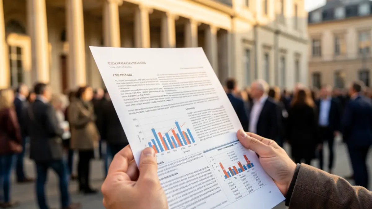 Generic image of a financial document with a government building in the background.