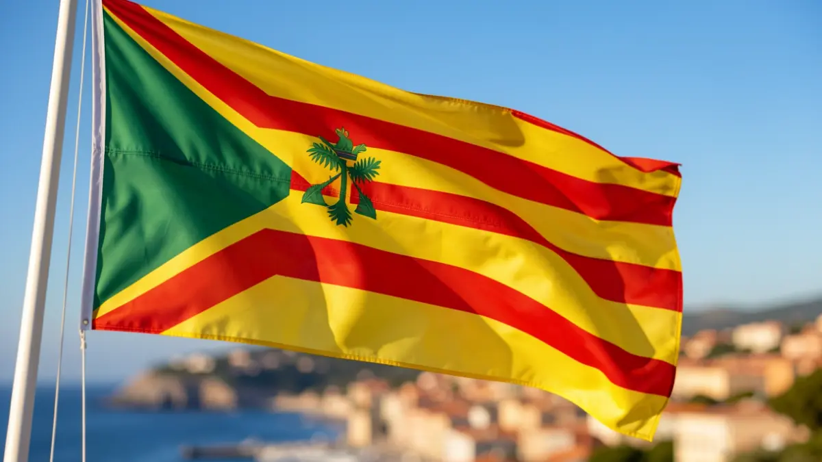 Imatge genèrica d'una bandera catalana onejant amb cel blau.