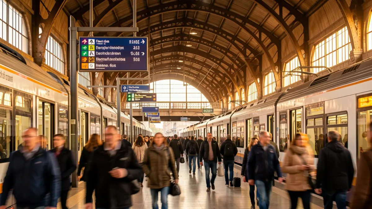 Imatge genèrica d'un centre de transport públic a Barcelona amb gent movent-se.