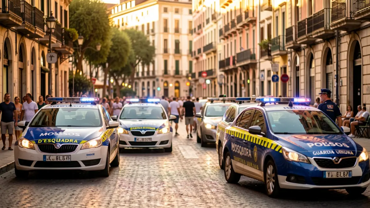 Presència policial permanent a la Rambla del Raval de Barcelona.