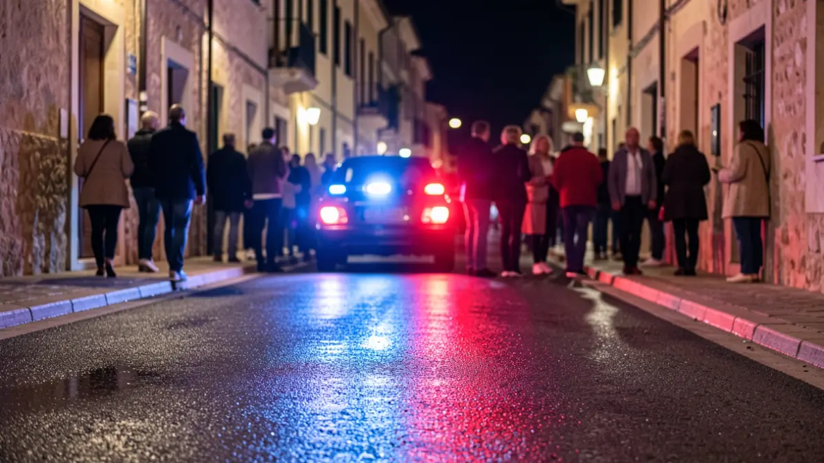 Imatge genèrica de llums d'emergència policials reflectint-se en asfalt mullat a la nit.