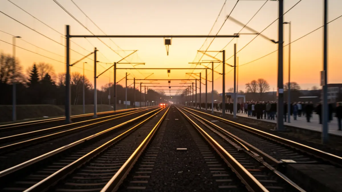 Imatge genèrica de vies de tren d'alta velocitat al capvespre.