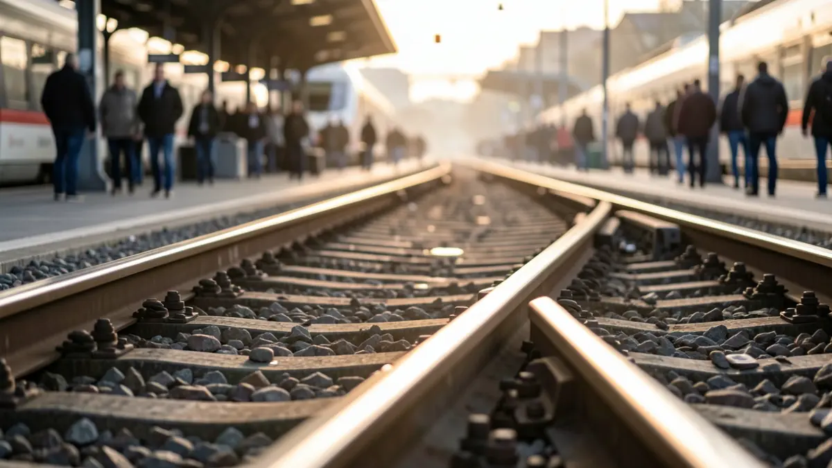 Imatge genèrica de vies de tren d'alta velocitat a l'alba.