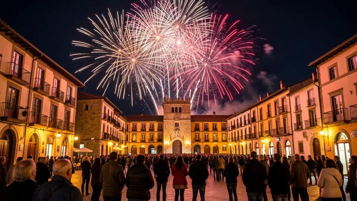 Espectacle pirotècnic de la Tronada il·luminant la Plaça del Mercadal de Reus durant la Festa Major.