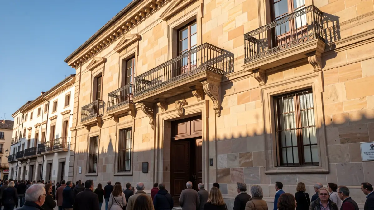 Imatge genèrica d'un edifici consistorial català amb balcó de ferro forjat.