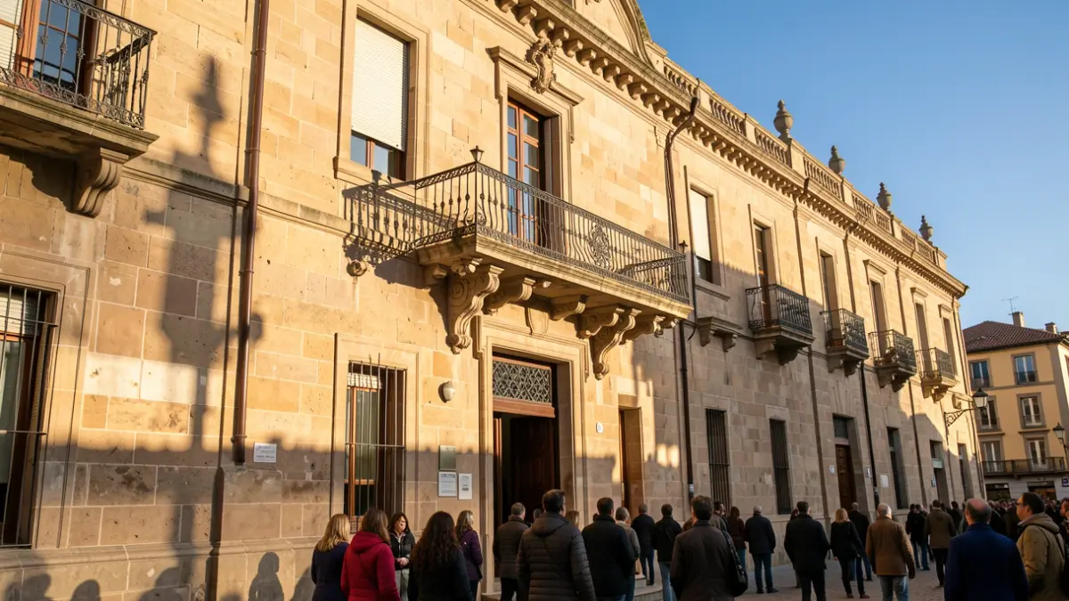 Generic image of a Catalan town hall building with a balcony and summer light.