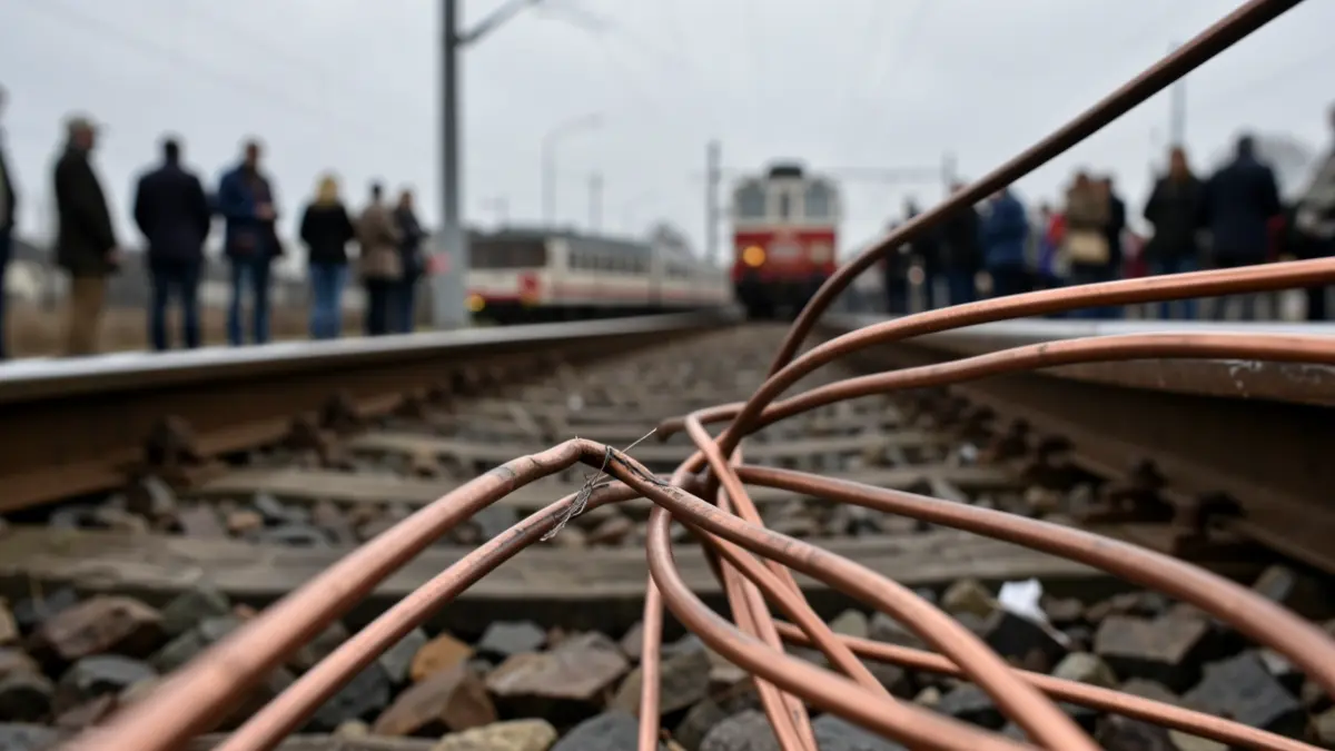 Imagen genérica de cables de cobre robados en una vía de tren.