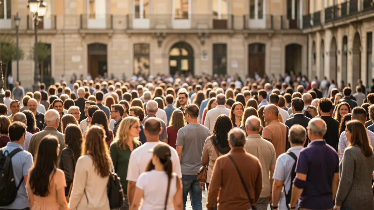 Imatge genèrica d'una plaça de Barcelona amb gent diversa.