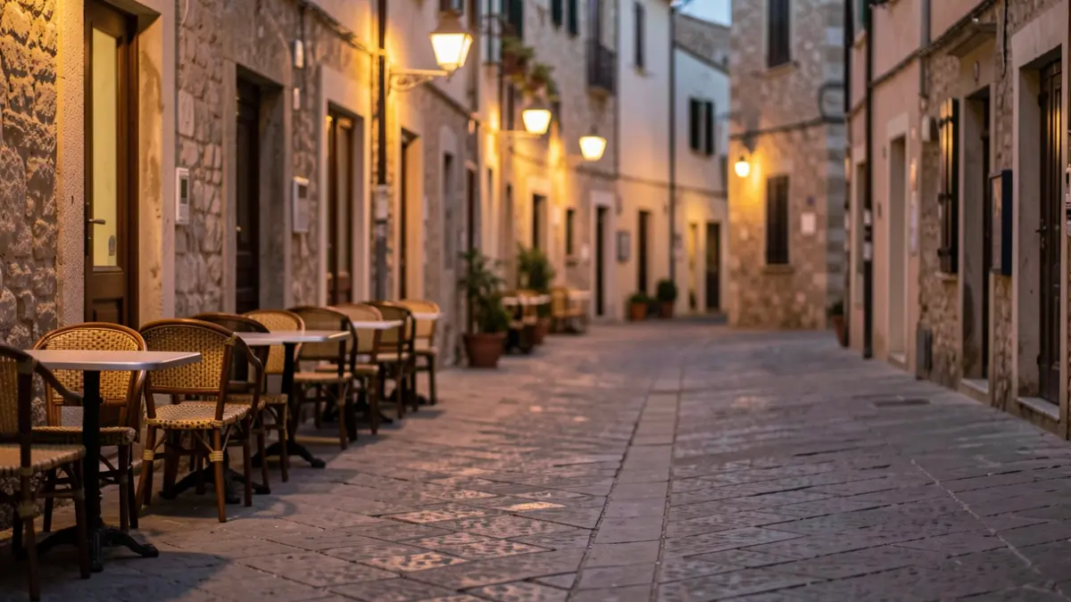 Imatge genèrica d'un carrer de poble mediterrani al capvespre.