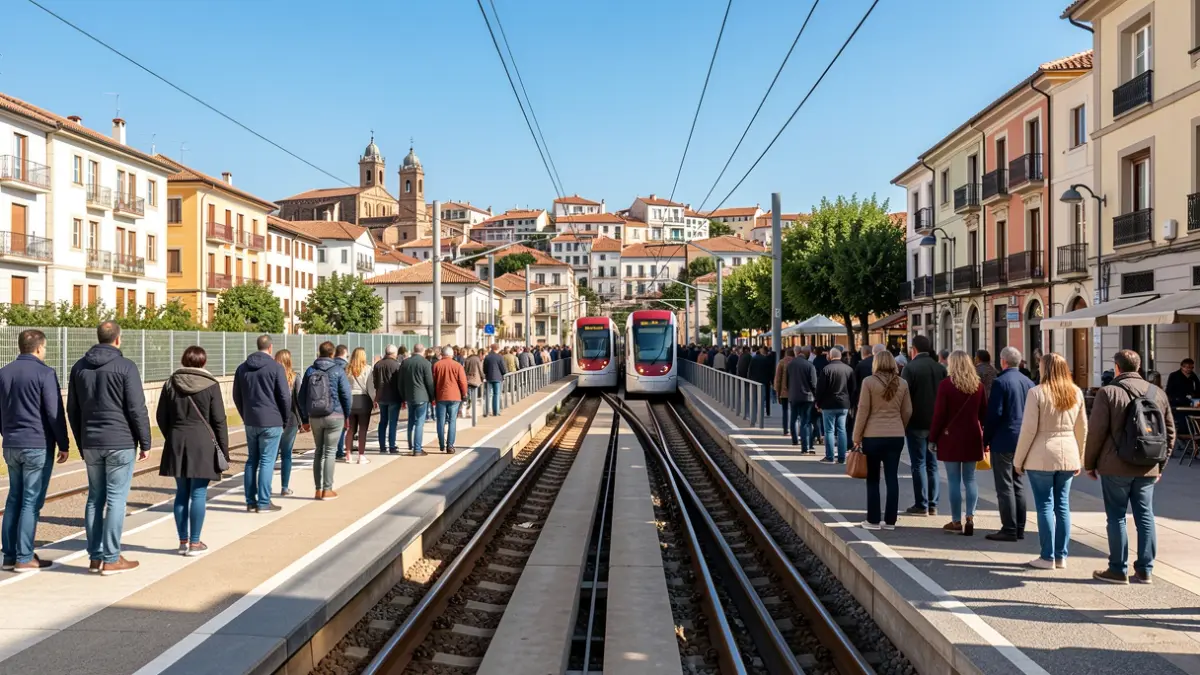 Imatge genèrica d'un tren-tram que s'estén cap a una ciutat catalana.