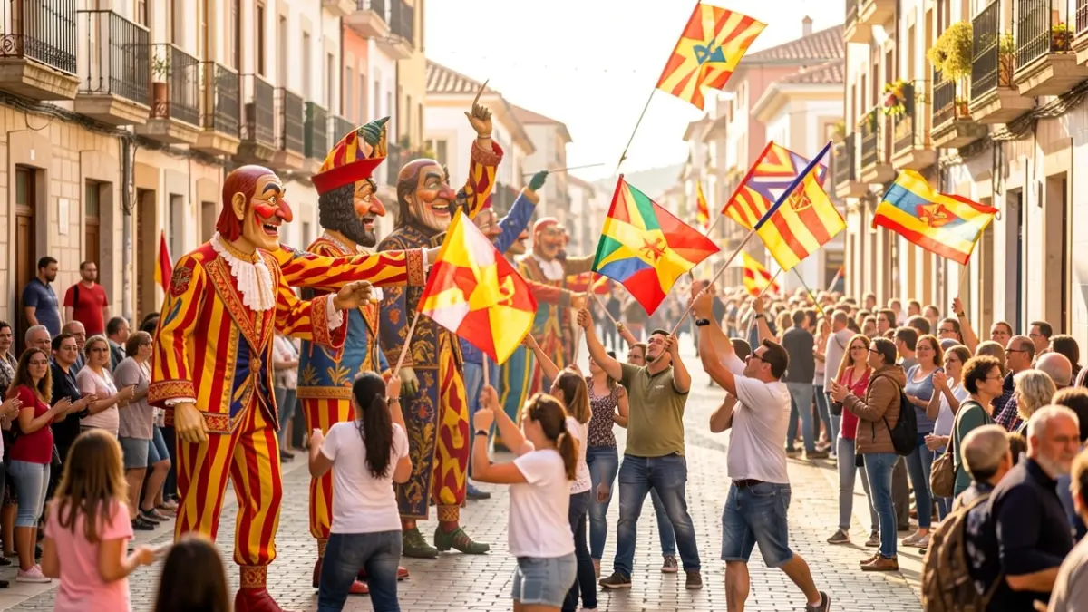 Imatge genèrica de gegants i banderers durant una festa popular a Catalunya.