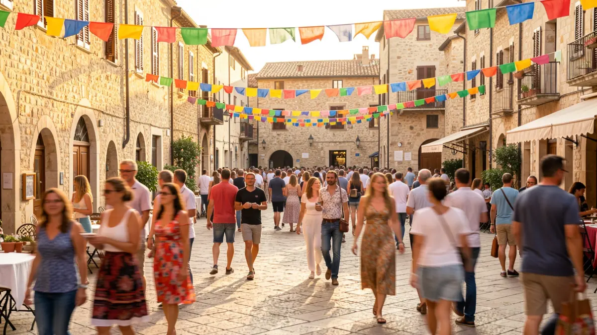 Generic image of a Mediterranean town square during a popular festival.