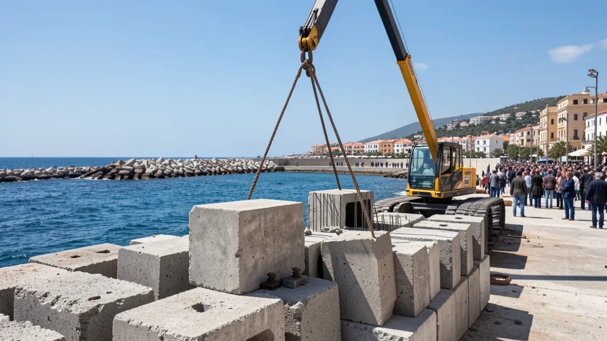 Imatge genèrica de blocs de formigó col·locats al mar per a la protecció d'un port.