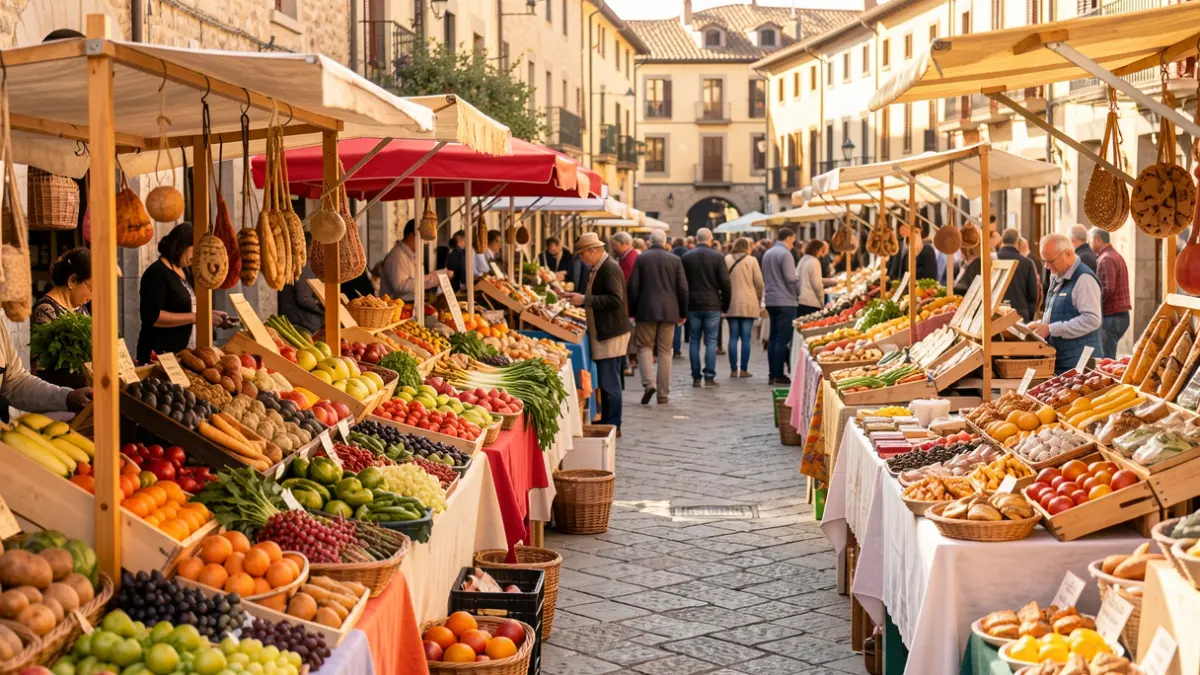 Imatge genèrica d'un mercat local a Catalunya amb parades d'artesania i productes gastronòmics.