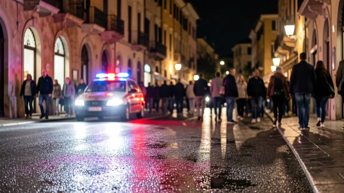 Generic image of emergency lights reflecting on wet asphalt at night.