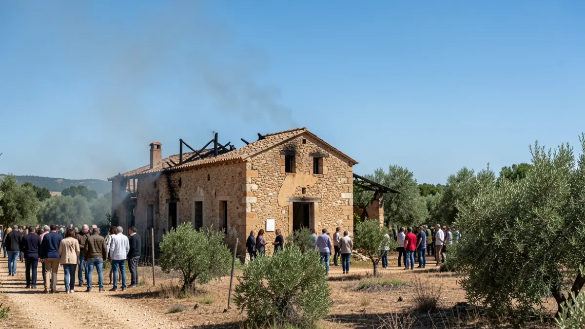 Generic image of an abandoned and burnt farmhouse in Catalonia.