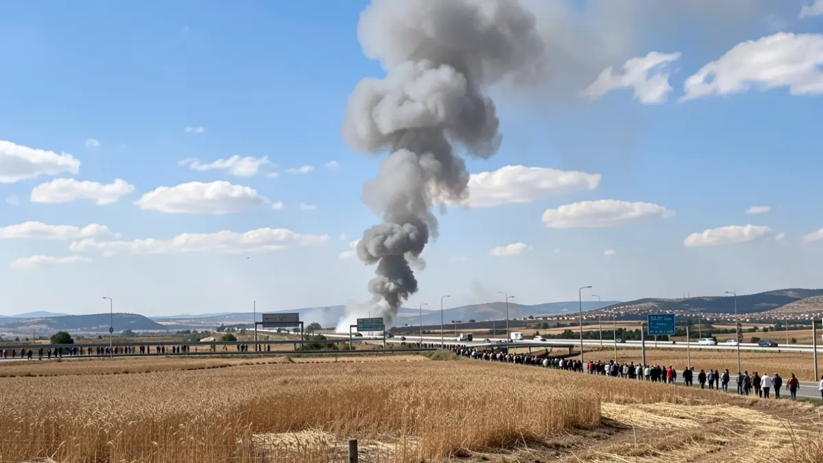 Imatge genèrica de fum d'un incendi agrícola prop d'una autovia.